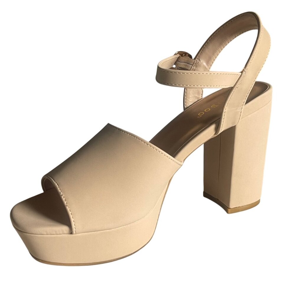 BAMBOO Women's Open Toe Chunky High Heel Slingback Nubuck Platform Nude Sandals